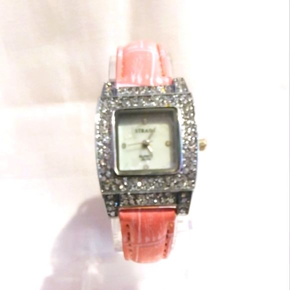 STRADA Austrian Crystal Watch Pink Band - Picture 1 of 3